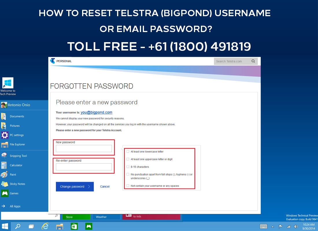 +61 (1800) 921251 Bigpond password not working