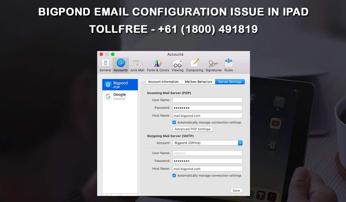 Bigpond Email Configuration Issue In IPad Bigpond Online Service 61 bigpond-email-sign-in-issues-bigpond-online-service-61-1800-921251
