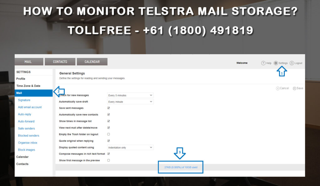 How to monitor Telstra Mail storage? Bigpond Online Service +61 (1800