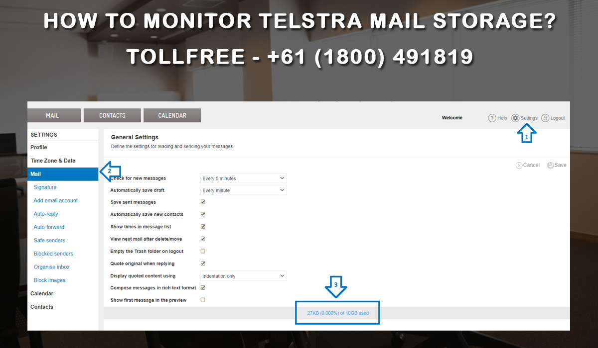 How to monitor Telstra Mail storage? Bigpond Online Service +61 (1800